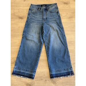 Judy Blue Wide Leg Crop Jeans Womens Sz 3 26x24 High Waist Thick Raw Hem Stretch